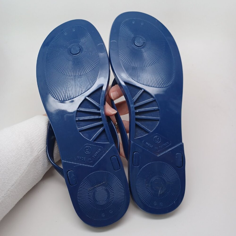 Vineyard Vines Sandals Womens 9 Blue Rubber Flip Flop Thongs‎ Anchor Print Jelly - Picture 8 of 10